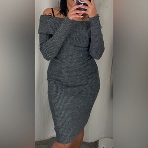 Gray Off-Shoulder Knit Dress